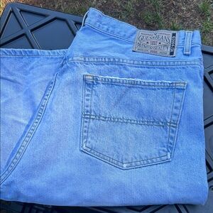 Guess Men’s Light Blue Jean Shorts with Back Patch